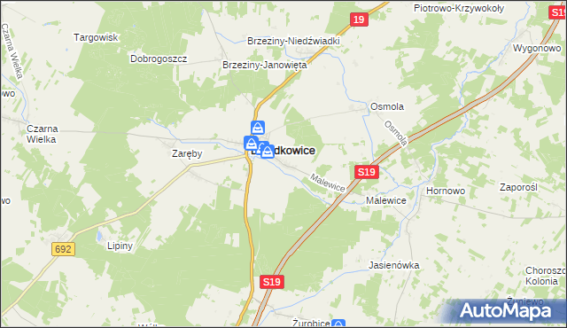 mapa Kąty gmina Dziadkowice, Kąty gmina Dziadkowice na mapie Targeo