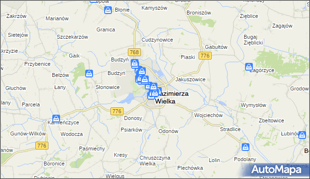mapa Kazimierza Wielka, Kazimierza Wielka na mapie Targeo