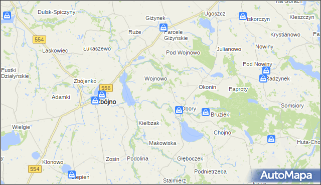 mapa Kazimierzewo gmina Zbójno, Kazimierzewo gmina Zbójno na mapie Targeo