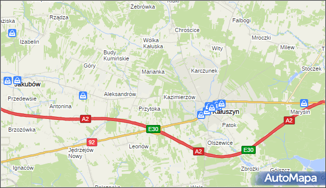 mapa Kazimierzów gmina Kałuszyn, Kazimierzów gmina Kałuszyn na mapie Targeo