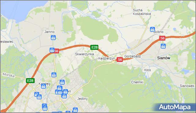 mapa Kędzierzyn gmina Sianów, Kędzierzyn gmina Sianów na mapie Targeo