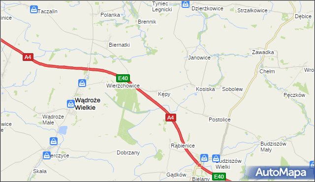mapa Kępy gmina Wądroże Wielkie, Kępy gmina Wądroże Wielkie na mapie Targeo