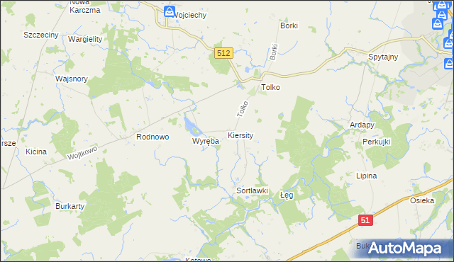 mapa Kiersity gmina Bartoszyce, Kiersity gmina Bartoszyce na mapie Targeo