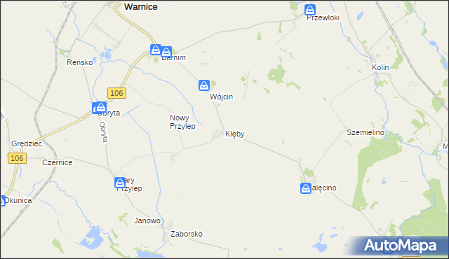 mapa Kłęby gmina Warnice, Kłęby gmina Warnice na mapie Targeo