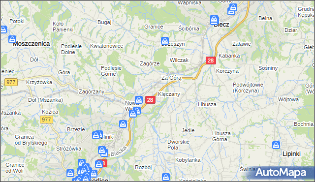 mapa Klęczany gmina Gorlice, Klęczany gmina Gorlice na mapie Targeo