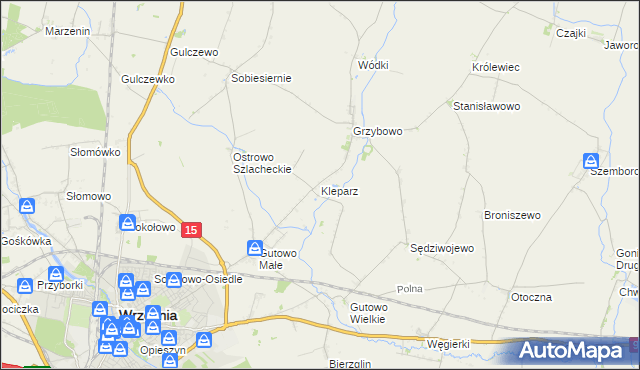 mapa Kleparz gmina Września, Kleparz gmina Września na mapie Targeo
