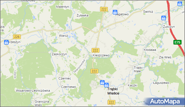 mapa Kleszczewo gmina Trąbki Wielkie, Kleszczewo gmina Trąbki Wielkie na mapie Targeo