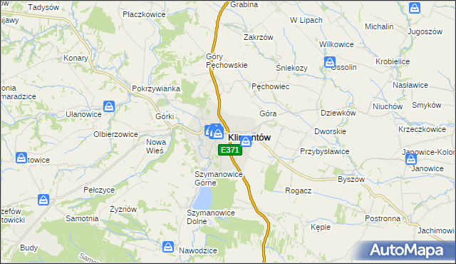 mapa Klimontów powiat sandomierski, Klimontów powiat sandomierski na mapie Targeo