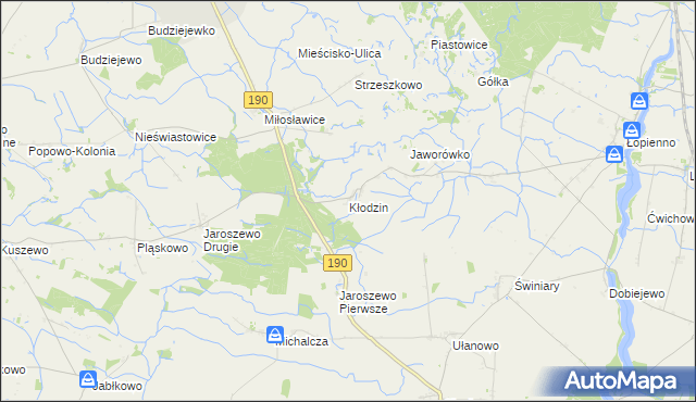 mapa Kłodzin gmina Mieścisko, Kłodzin gmina Mieścisko na mapie Targeo