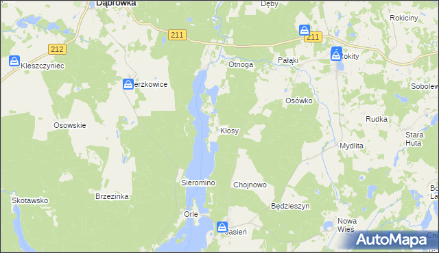mapa Kłosy gmina Czarna Dąbrówka, Kłosy gmina Czarna Dąbrówka na mapie Targeo