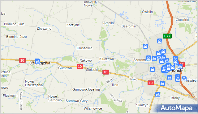 mapa Kluczewo gmina Płońsk, Kluczewo gmina Płońsk na mapie Targeo