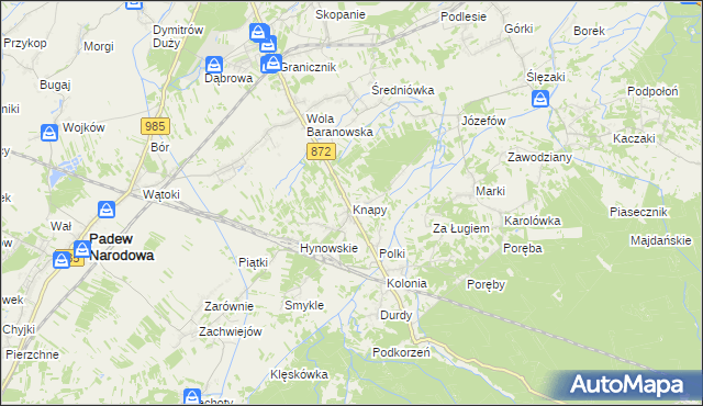 mapa Knapy gmina Baranów Sandomierski, Knapy gmina Baranów Sandomierski na mapie Targeo