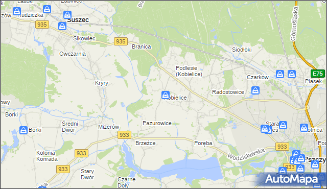 mapa Kobielice gmina Suszec, Kobielice gmina Suszec na mapie Targeo