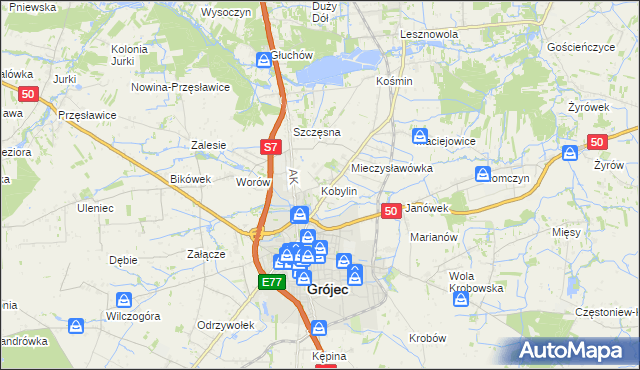 mapa Kobylin gmina Grójec, Kobylin gmina Grójec na mapie Targeo