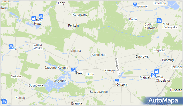 mapa Kokoszka gmina Kłoczew, Kokoszka gmina Kłoczew na mapie Targeo
