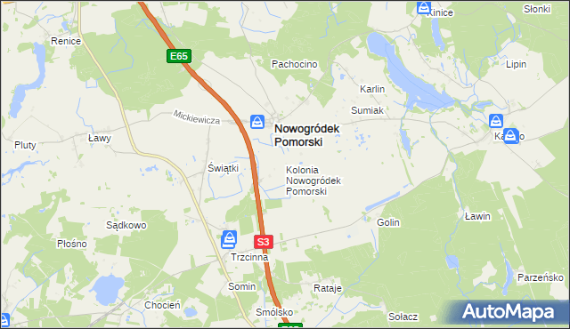mapa Kolonia Nowogródek Pomorski, Kolonia Nowogródek Pomorski na mapie Targeo