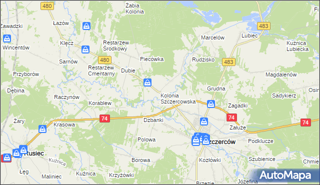 mapa Kolonia Szczercowska, Kolonia Szczercowska na mapie Targeo