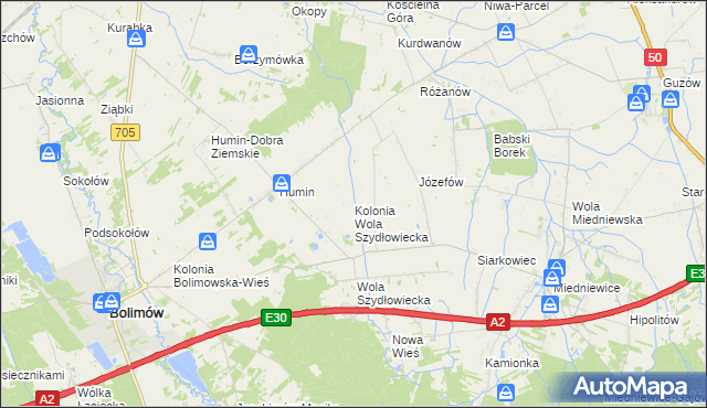 mapa Kolonia Wola Szydłowiecka, Kolonia Wola Szydłowiecka na mapie Targeo