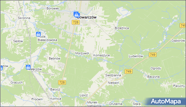 mapa Komaszyce gmina Gowarczów, Komaszyce gmina Gowarczów na mapie Targeo