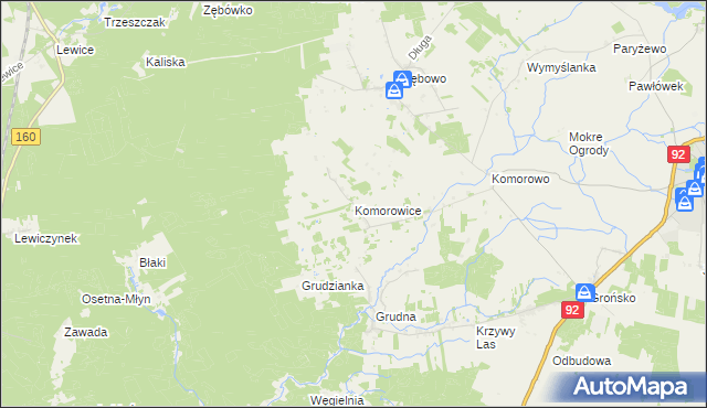mapa Komorowice gmina Lwówek, Komorowice gmina Lwówek na mapie Targeo