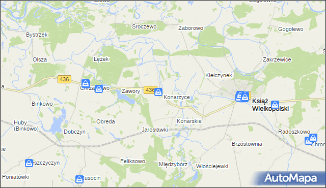 mapa Konarzyce gmina Książ Wielkopolski, Konarzyce gmina Książ Wielkopolski na mapie Targeo