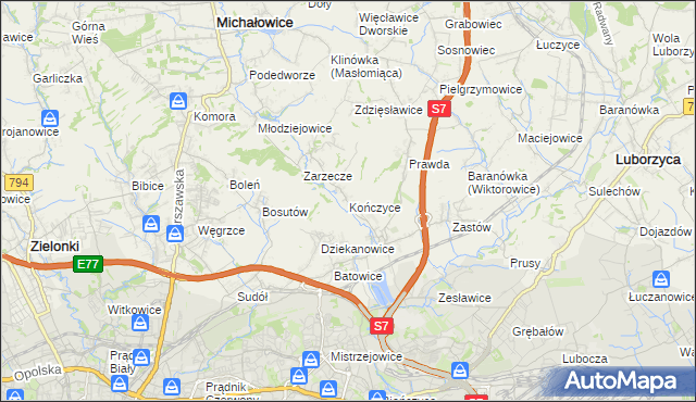 mapa Kończyce gmina Michałowice, Kończyce gmina Michałowice na mapie Targeo
