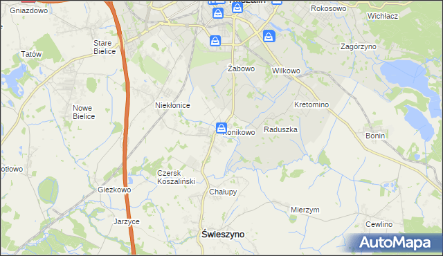 mapa Konikowo gmina Świeszyno, Konikowo gmina Świeszyno na mapie Targeo