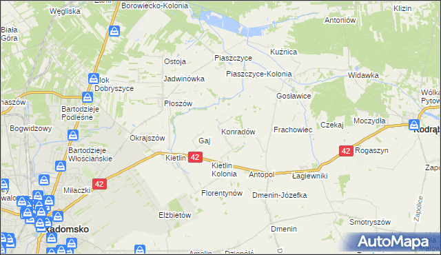 mapa Konradów gmina Kodrąb, Konradów gmina Kodrąb na mapie Targeo