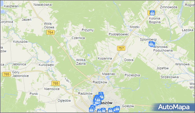 mapa Kopanina gmina Staszów, Kopanina gmina Staszów na mapie Targeo