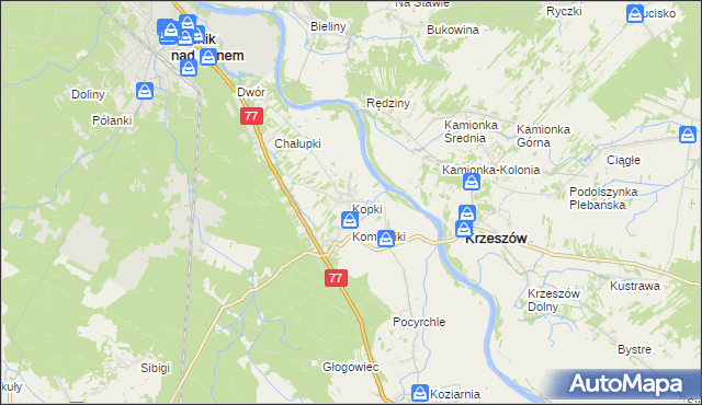mapa Kopki gmina Rudnik nad Sanem, Kopki gmina Rudnik nad Sanem na mapie Targeo
