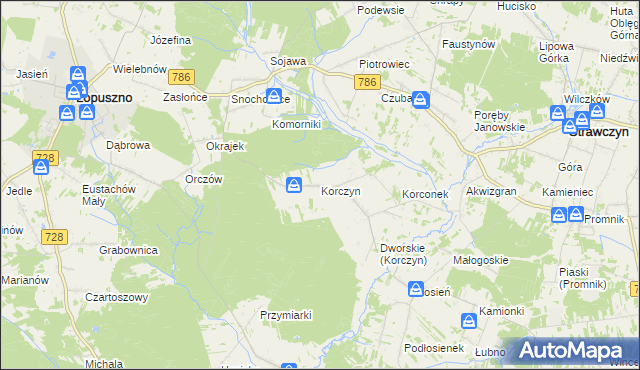 mapa Korczyn gmina Strawczyn, Korczyn gmina Strawczyn na mapie Targeo