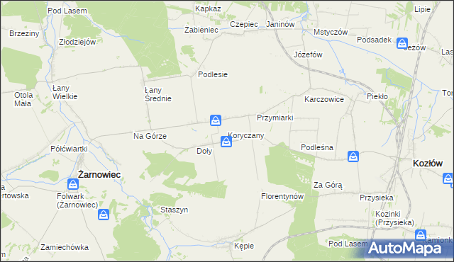 mapa Koryczany, Koryczany na mapie Targeo