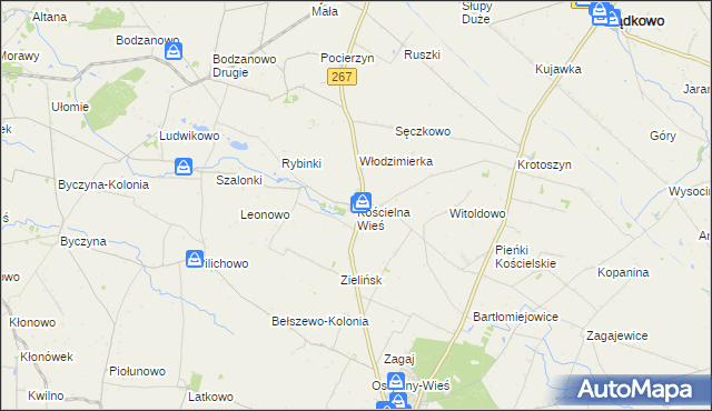 mapa Kościelna Wieś gmina Osięciny, Kościelna Wieś gmina Osięciny na mapie Targeo