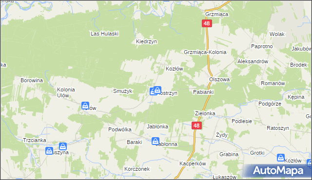 mapa Kostrzyn gmina Wyśmierzyce, Kostrzyn gmina Wyśmierzyce na mapie Targeo