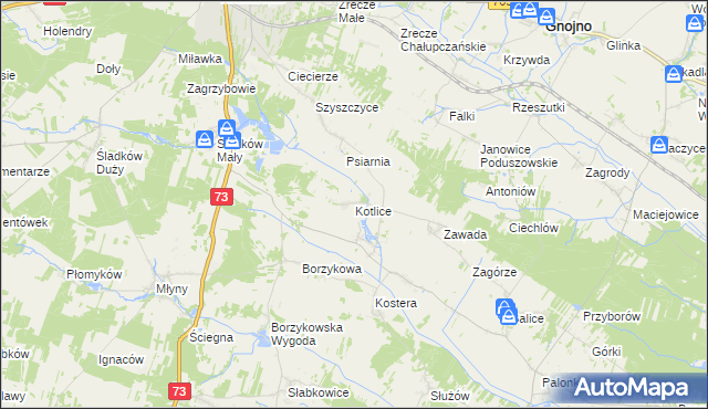 mapa Kotlice gmina Chmielnik, Kotlice gmina Chmielnik na mapie Targeo