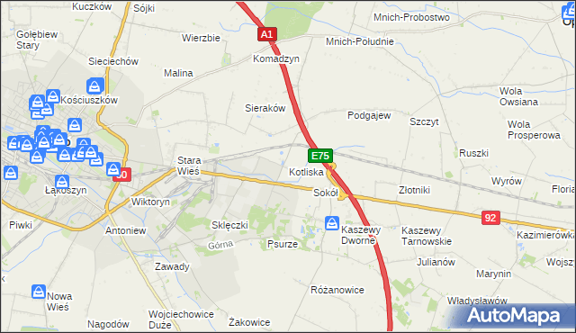 mapa Kotliska gmina Kutno, Kotliska gmina Kutno na mapie Targeo