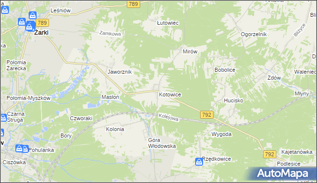 mapa Kotowice gmina Żarki, Kotowice gmina Żarki na mapie Targeo