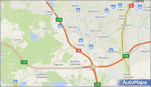 mapa Kowale gmina Kolbudy, Kowale gmina Kolbudy na mapie Targeo