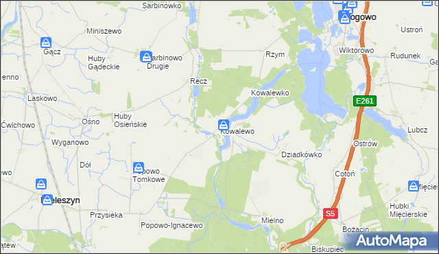 mapa Kowalewo gmina Mieleszyn, Kowalewo gmina Mieleszyn na mapie Targeo
