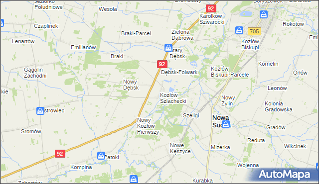 mapa Kozłów Szlachecki, Kozłów Szlachecki na mapie Targeo