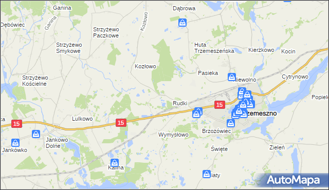 mapa Kozłówko gmina Trzemeszno, Kozłówko gmina Trzemeszno na mapie Targeo