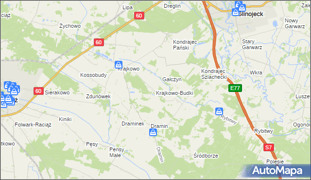 mapa Krajkowo-Budki, Krajkowo-Budki na mapie Targeo