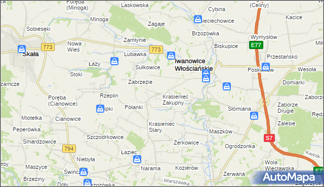 mapa Krasieniec Zakupny, Krasieniec Zakupny na mapie Targeo