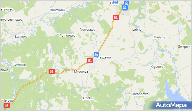 mapa Kraszewo gmina Lidzbark Warmiński, Kraszewo gmina Lidzbark Warmiński na mapie Targeo