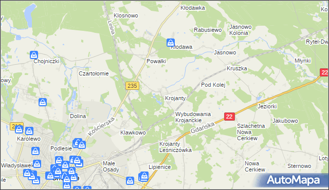 mapa Krojanty, Krojanty na mapie Targeo