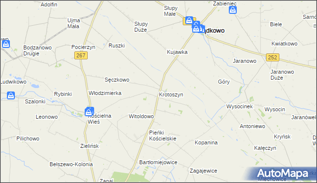 mapa Krotoszyn gmina Osięciny, Krotoszyn gmina Osięciny na mapie Targeo