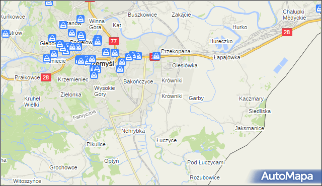 mapa Krówniki gmina Przemyśl, Krówniki gmina Przemyśl na mapie Targeo