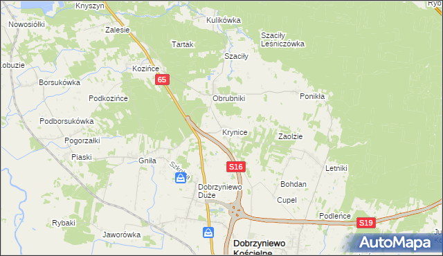 mapa Krynice gmina Dobrzyniewo Duże, Krynice gmina Dobrzyniewo Duże na mapie Targeo