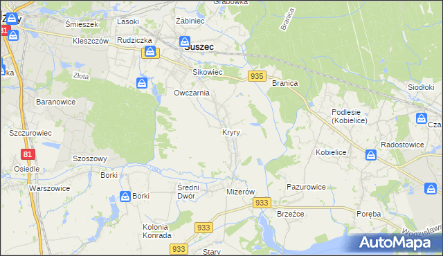 mapa Kryry, Kryry na mapie Targeo