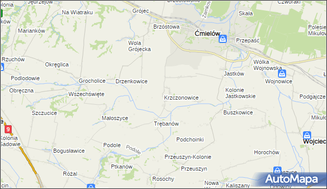 mapa Krzczonowice gmina Ćmielów, Krzczonowice gmina Ćmielów na mapie Targeo